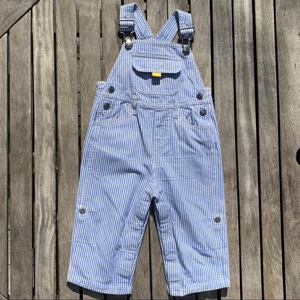 Baby Boden Striped Overalls Light Blue Denim 12-18